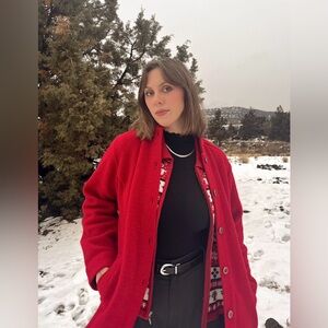 Norm Thompson Women's Red Wool Blend Coat - Classic Winter Jacket